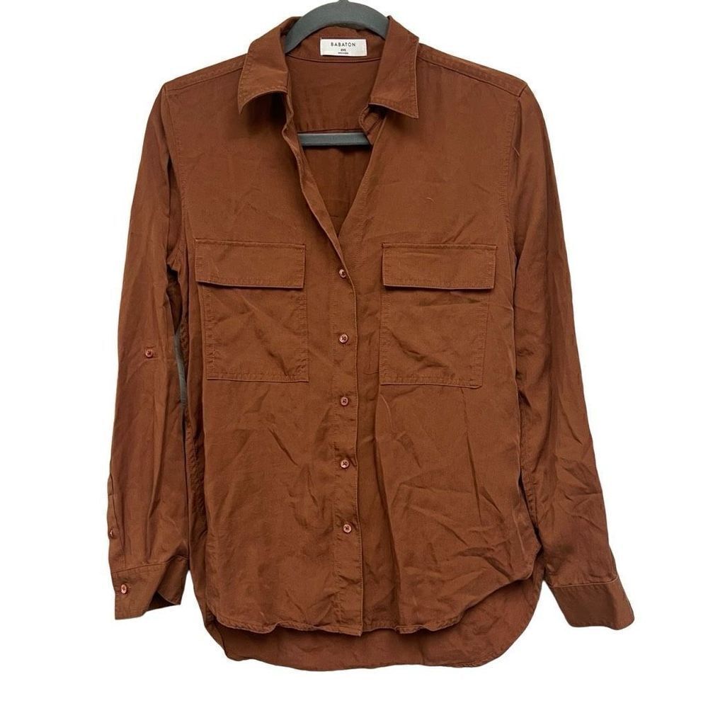 Babaton brown button down long sleeve blouse size 2xs